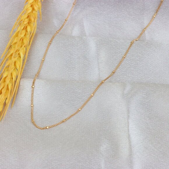 "Elegant Rose Gold Bead Box Chain Necklace with Adjustable Clasp, XPNL1910 - Picture 2 of 12
